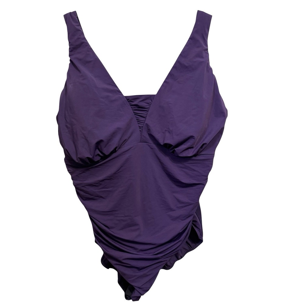 LANDS END Women's 24W One Piece Swimsuit Purple Ruched Slimming Built‎ in Bra